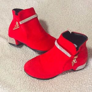 RED FAUX SUADE SHOES
